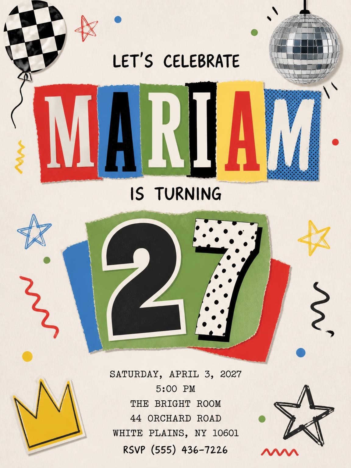 Retro Paper Collage 27th Birthday Invitation