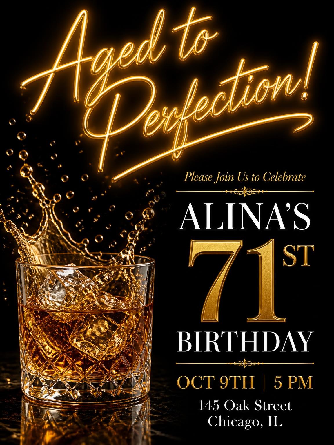 Whiskey Tumbler 71st Birthday Invitation