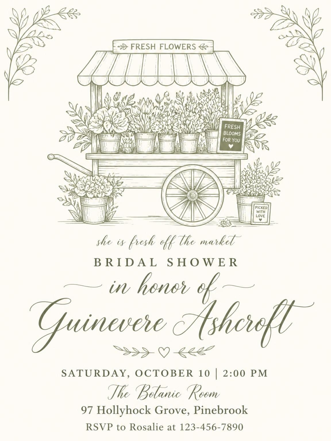Olive Green Floral Market Bridal Shower