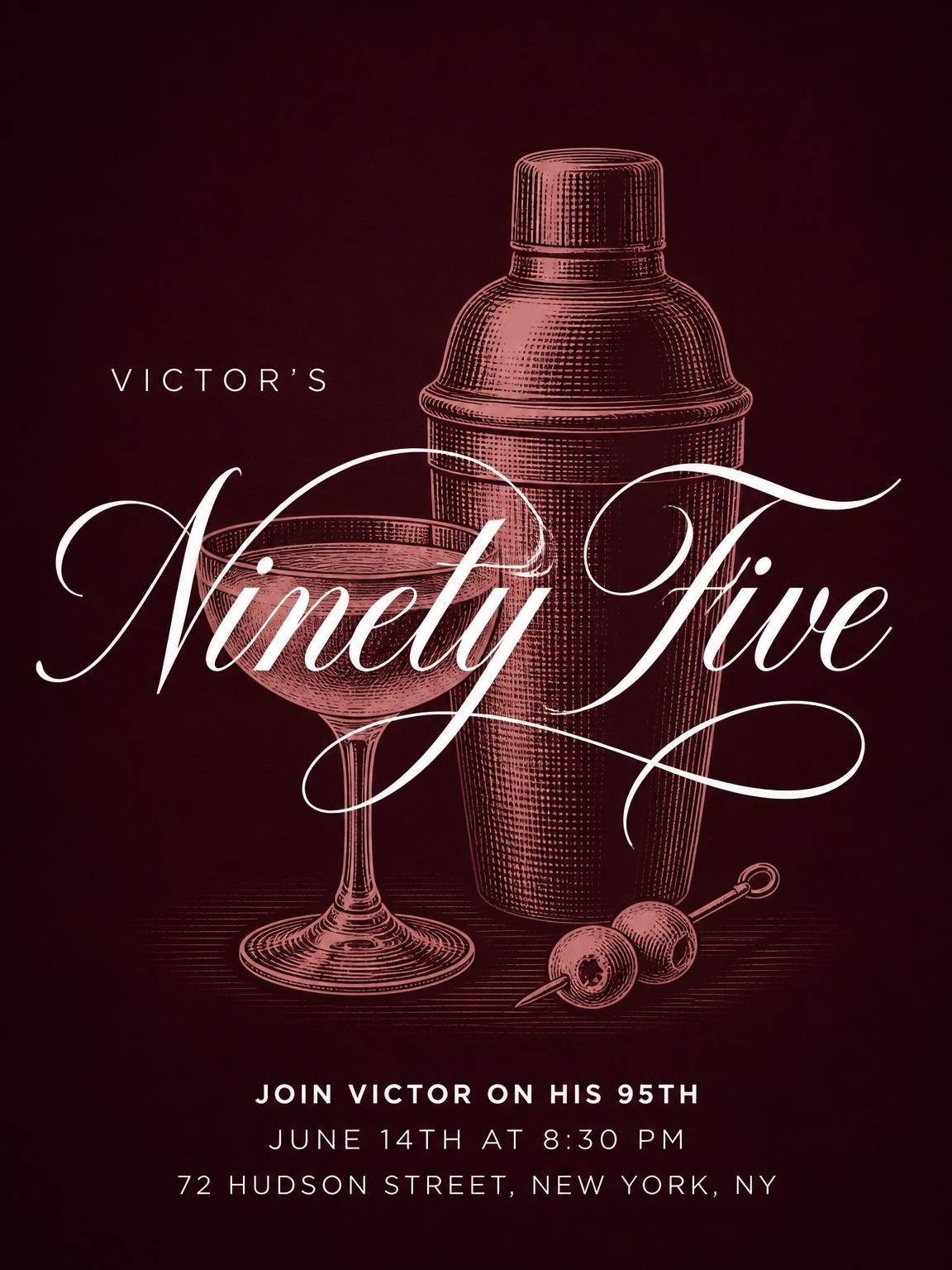 Burgundy Cocktail 95th Birthday Invitation
