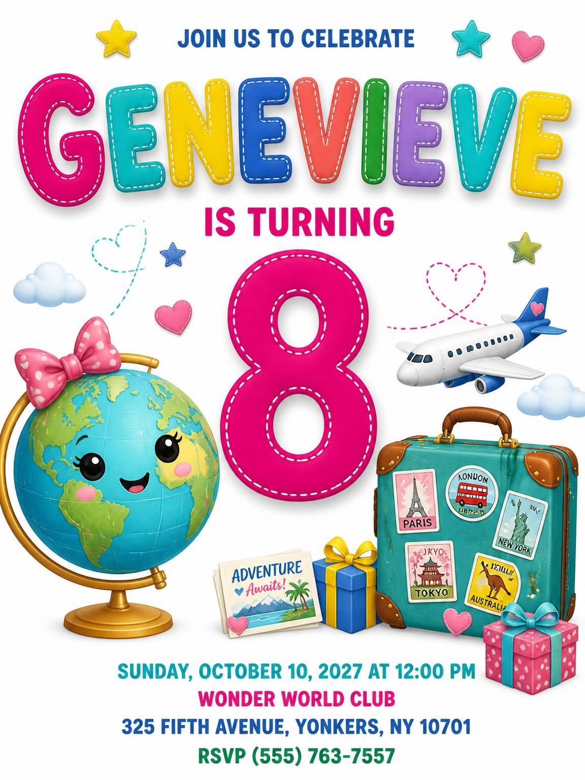 Travel Suitcase 8th Birthday Invitation