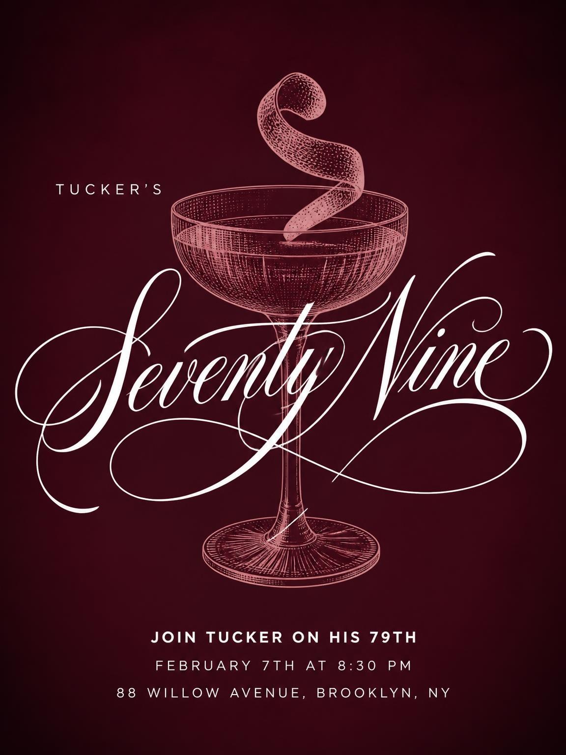 Burgundy Cocktail 79th Birthday Invitation