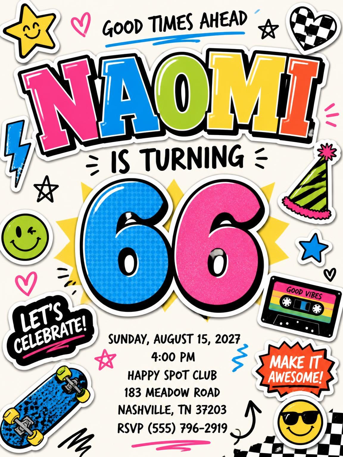 Sticker Pop 66th Birthday Invitation