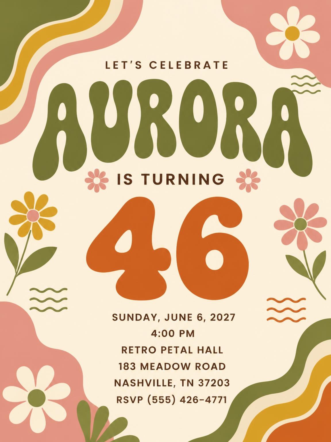Groovy Retro 46th Birthday Invitation