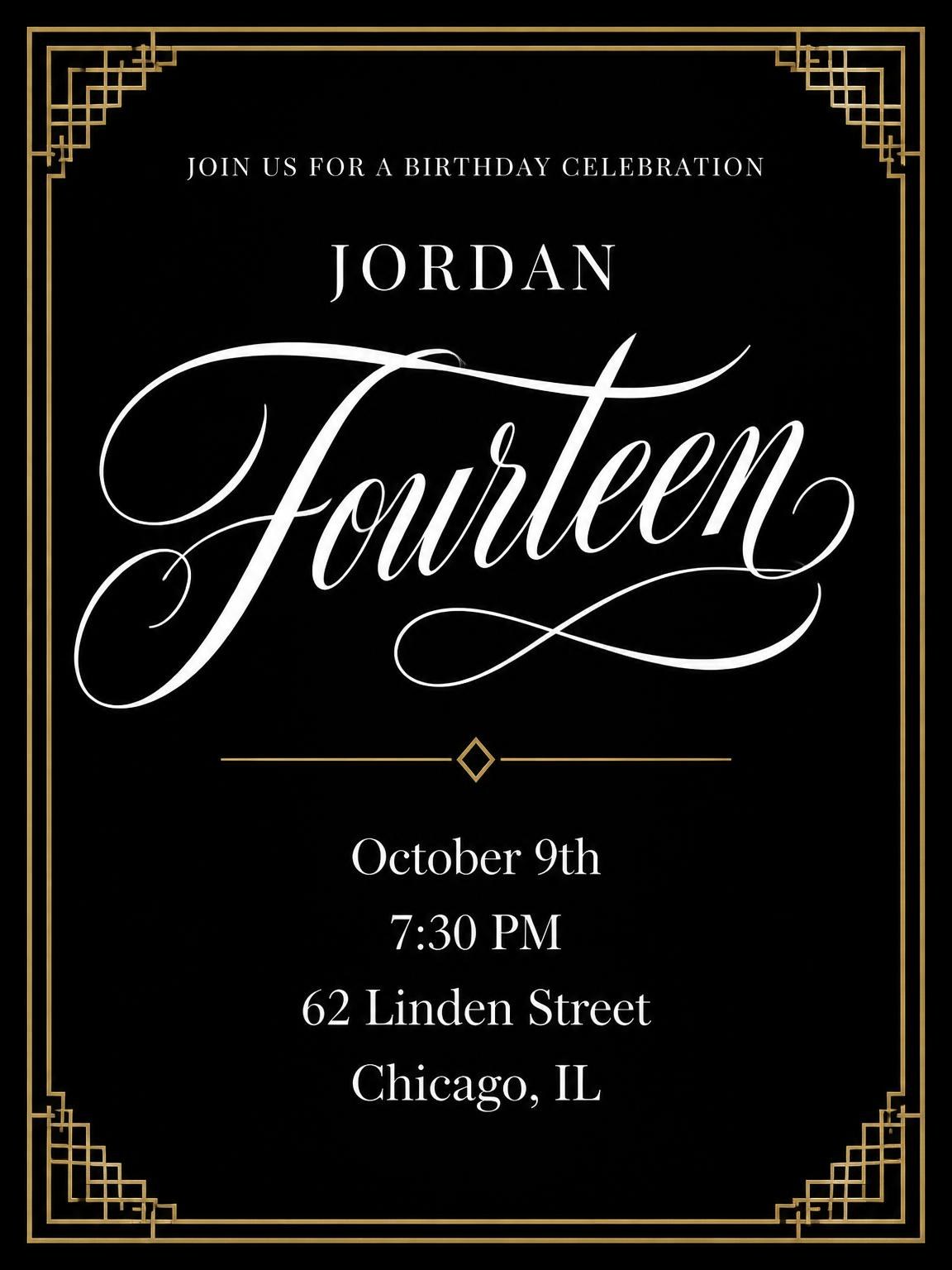 Art Deco 14th Birthday Invitation