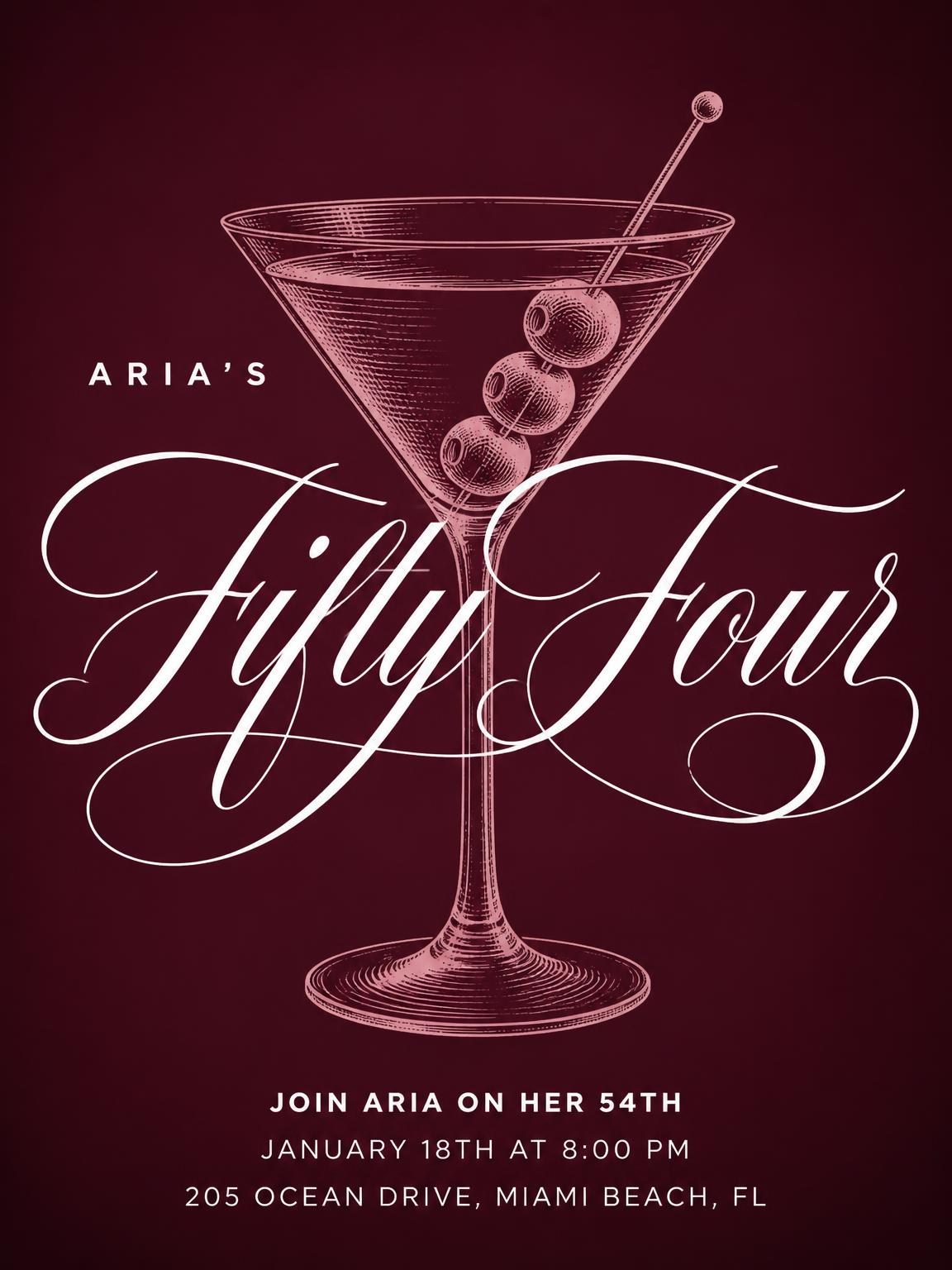 Burgundy Cocktail 54th Birthday Invitation