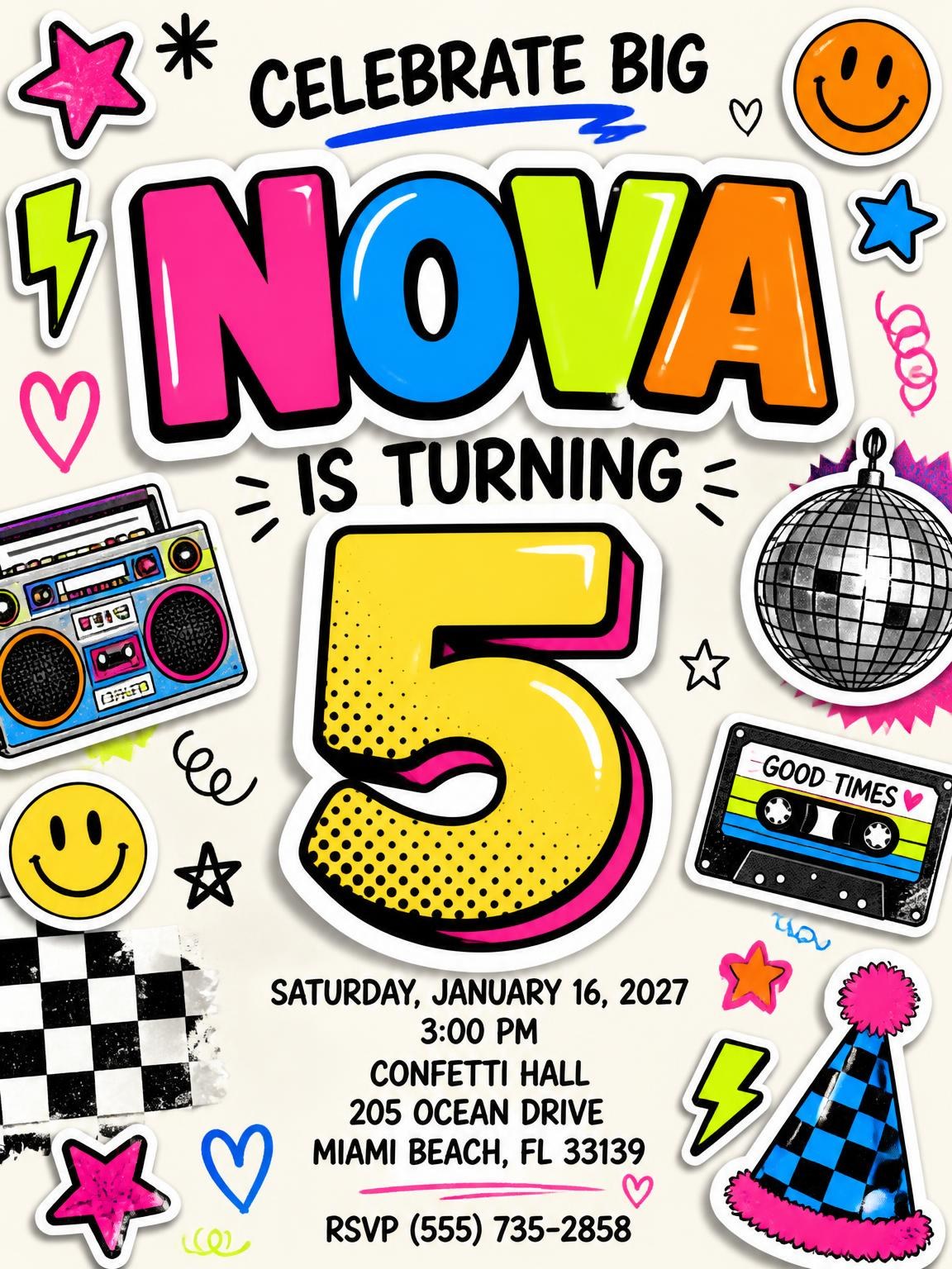 Sticker Pop 5th Birthday Invitation
