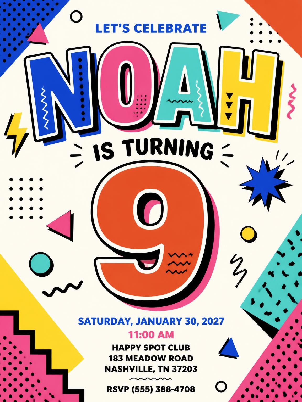 Memphis Pop 9th Birthday Invitation