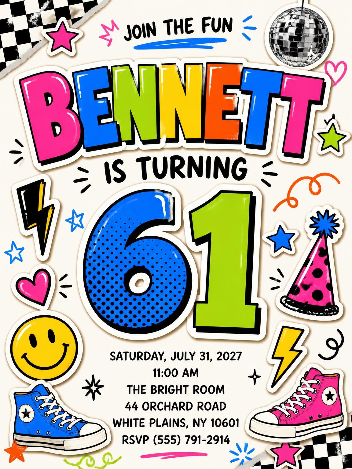 Sticker Pop 61st Birthday Invitation