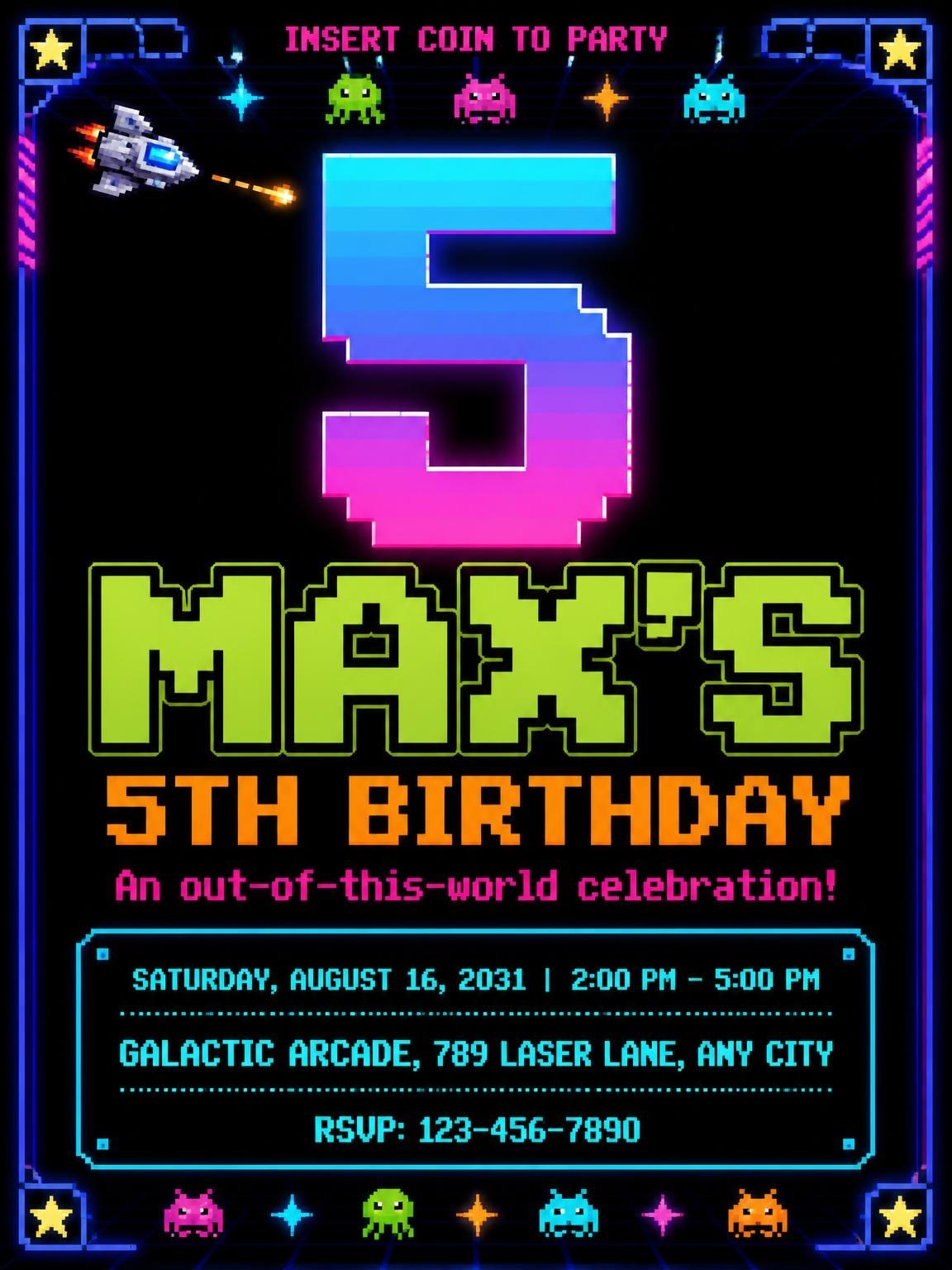 Neon Pixel Space 5th Birthday