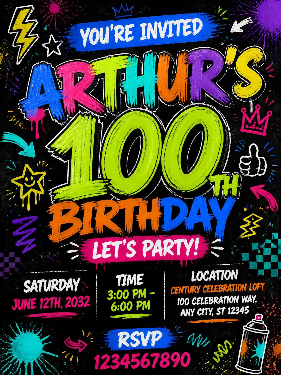 Graffiti Street Art 100th Birthday Invitation