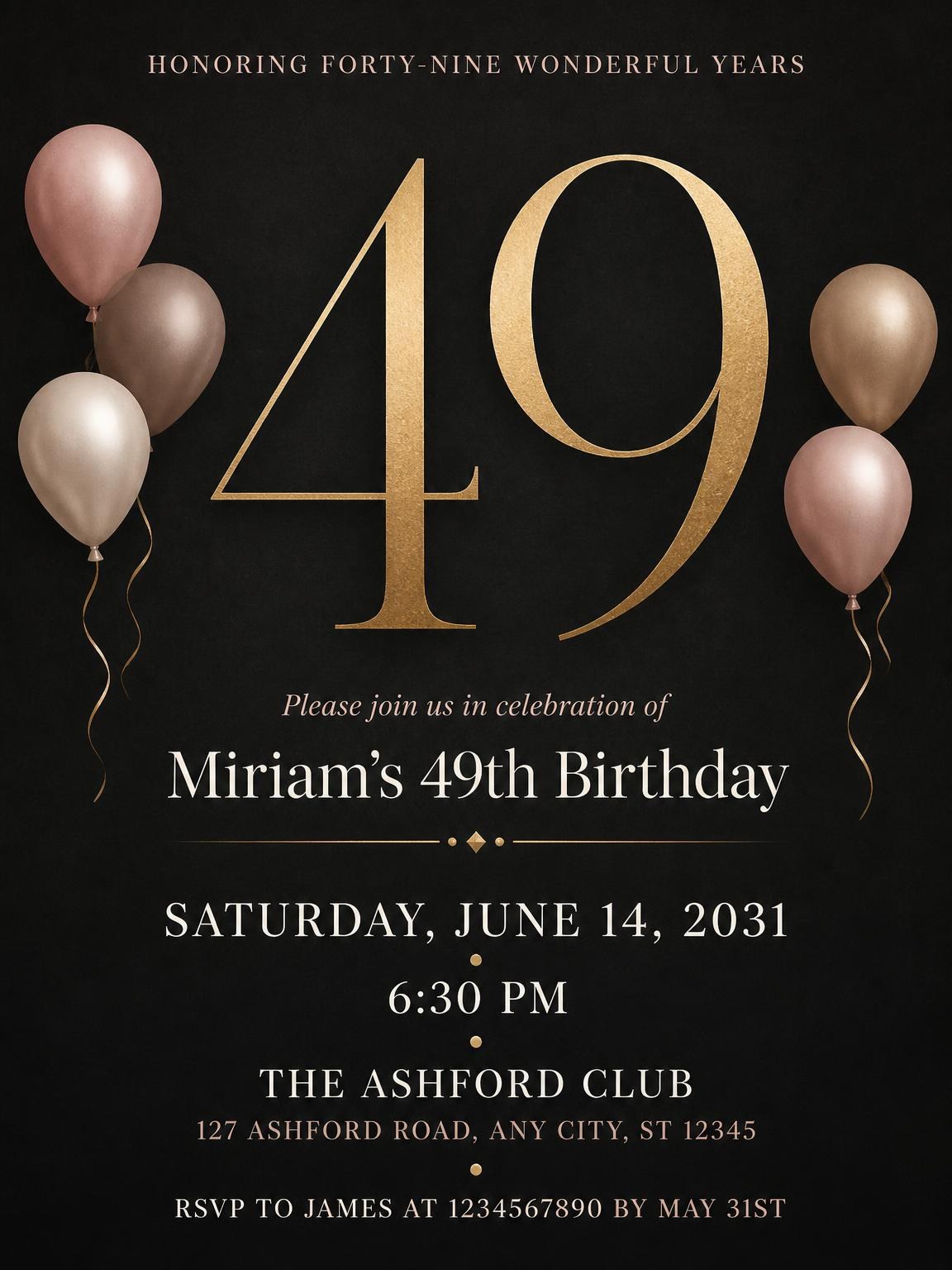 Charcoal and Blush 49th Birthday Invitation