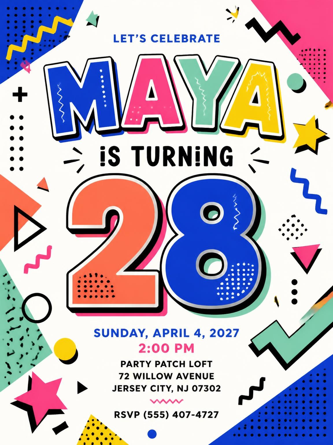 Memphis Pop 28th Birthday Invitation