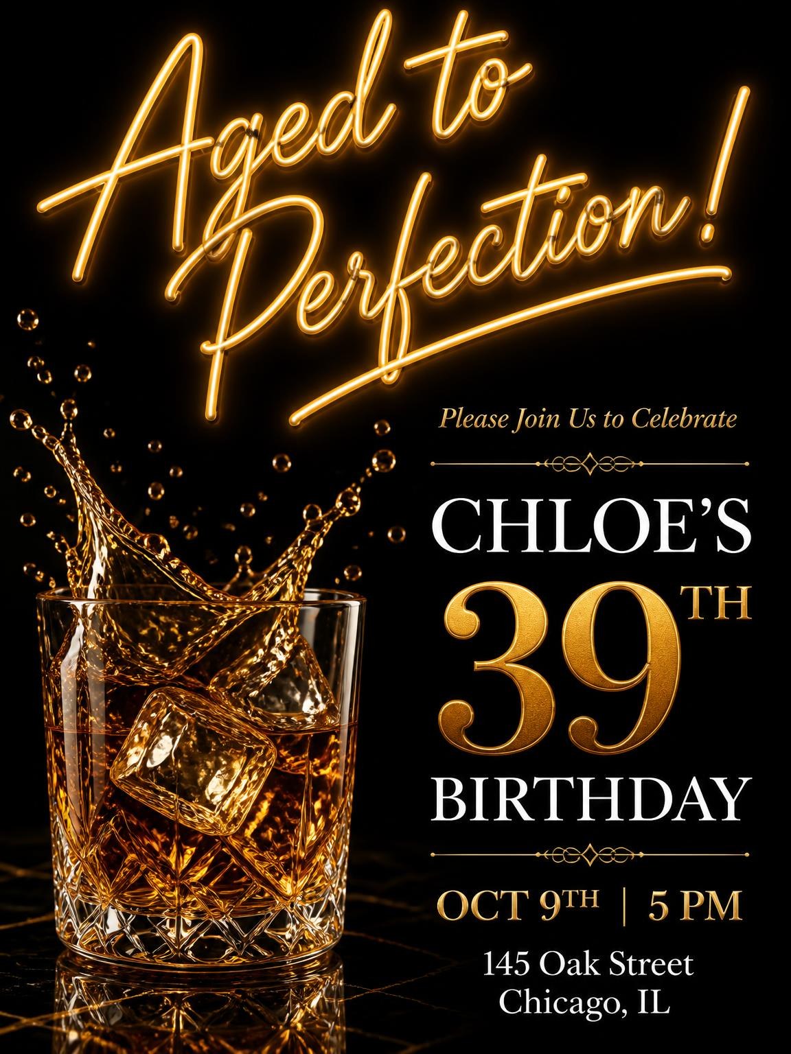 Whiskey Lowball 39th Birthday Invitation