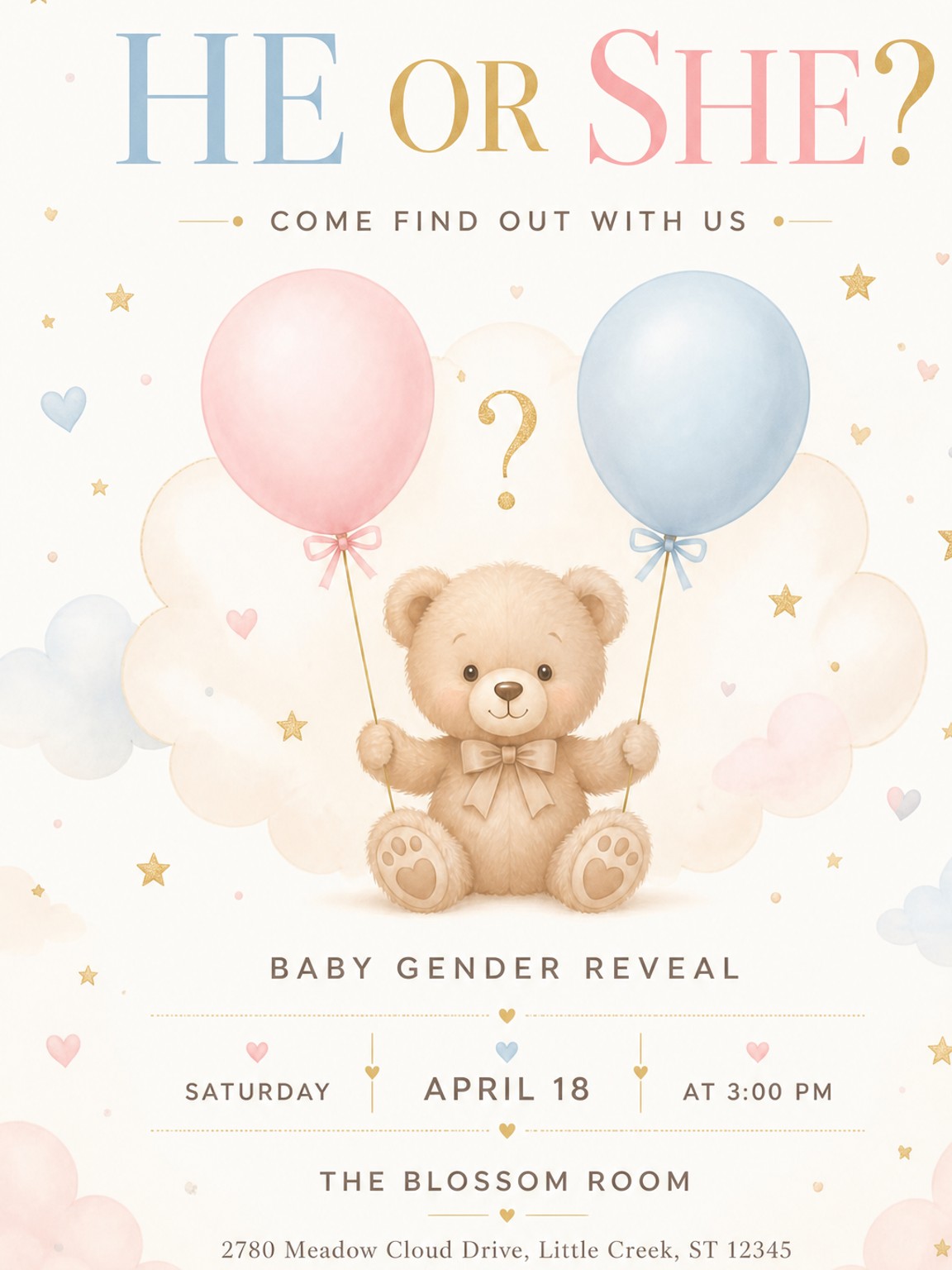 Cuddly Teddy Bear Gender Reveal Invitation