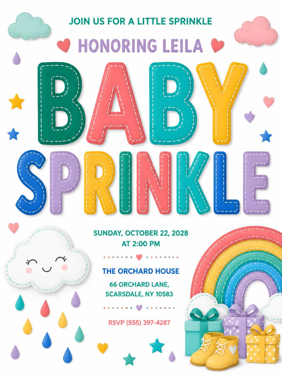 Stitched Rainbow Baby Sprinkle Invitation