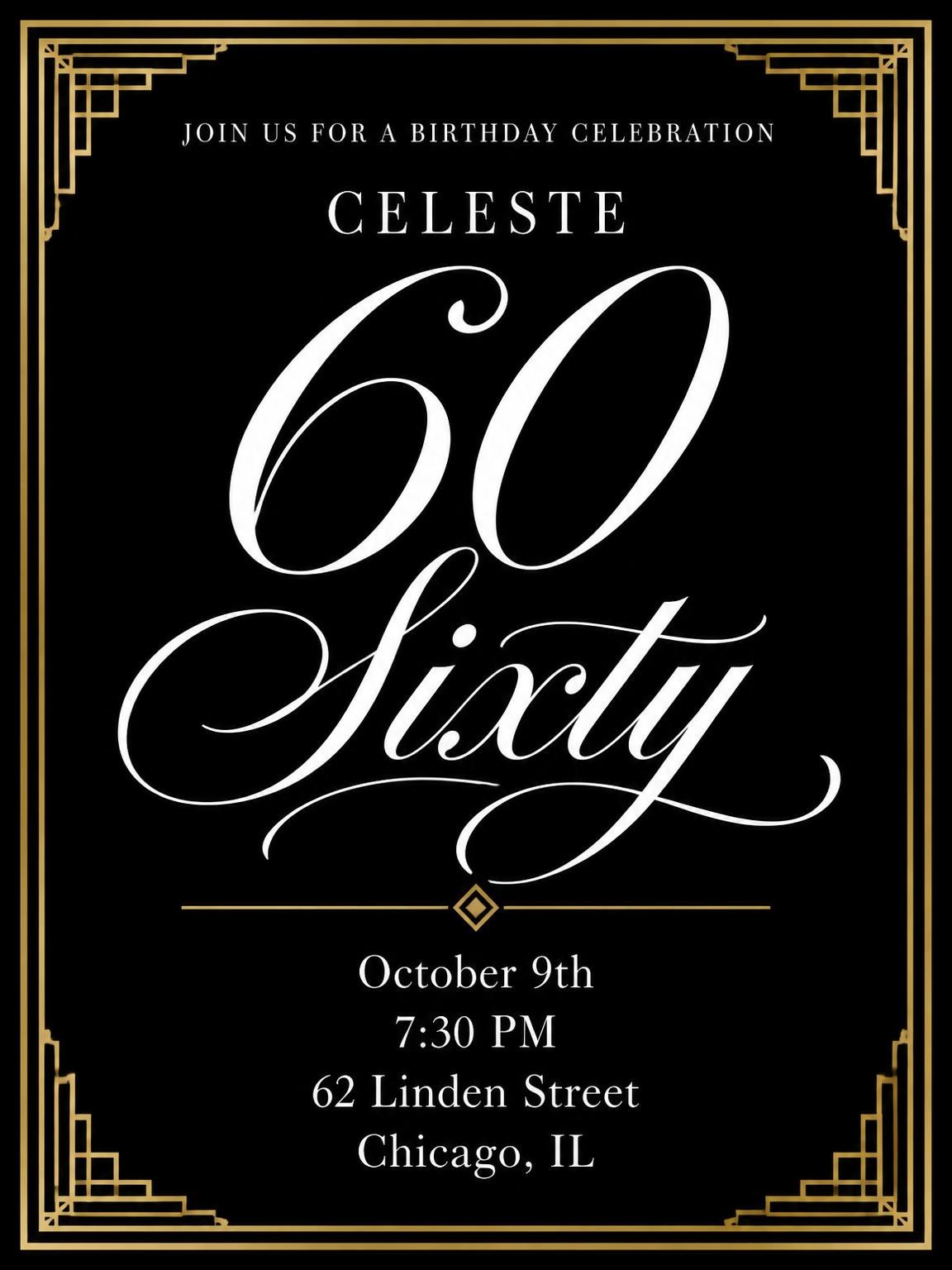 Art Deco 60th Birthday Invitation