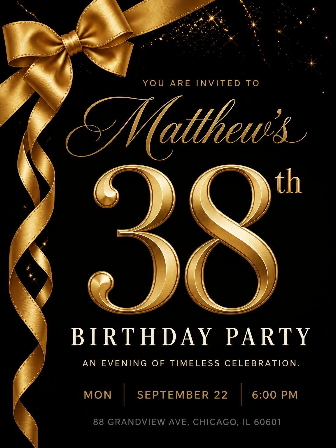 Black and Gold Ribbon 38th Birthday