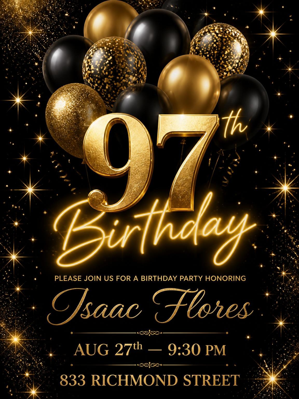 Black and Gold Balloon 97th Birthday