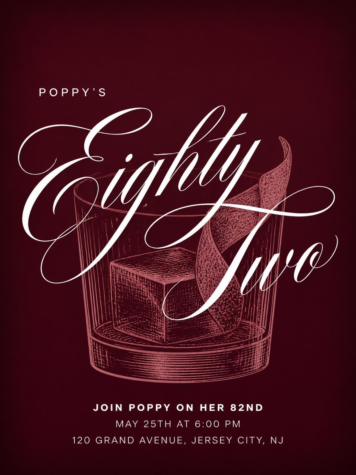 Burgundy Cocktail 82nd Birthday Invitation