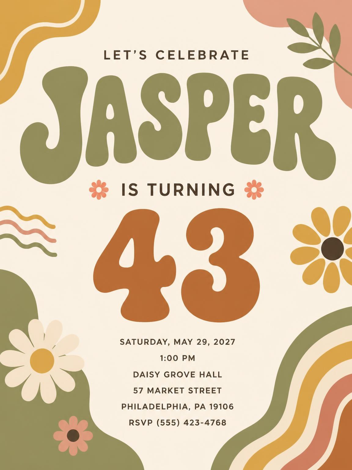 Groovy Retro 43rd Birthday Invitation