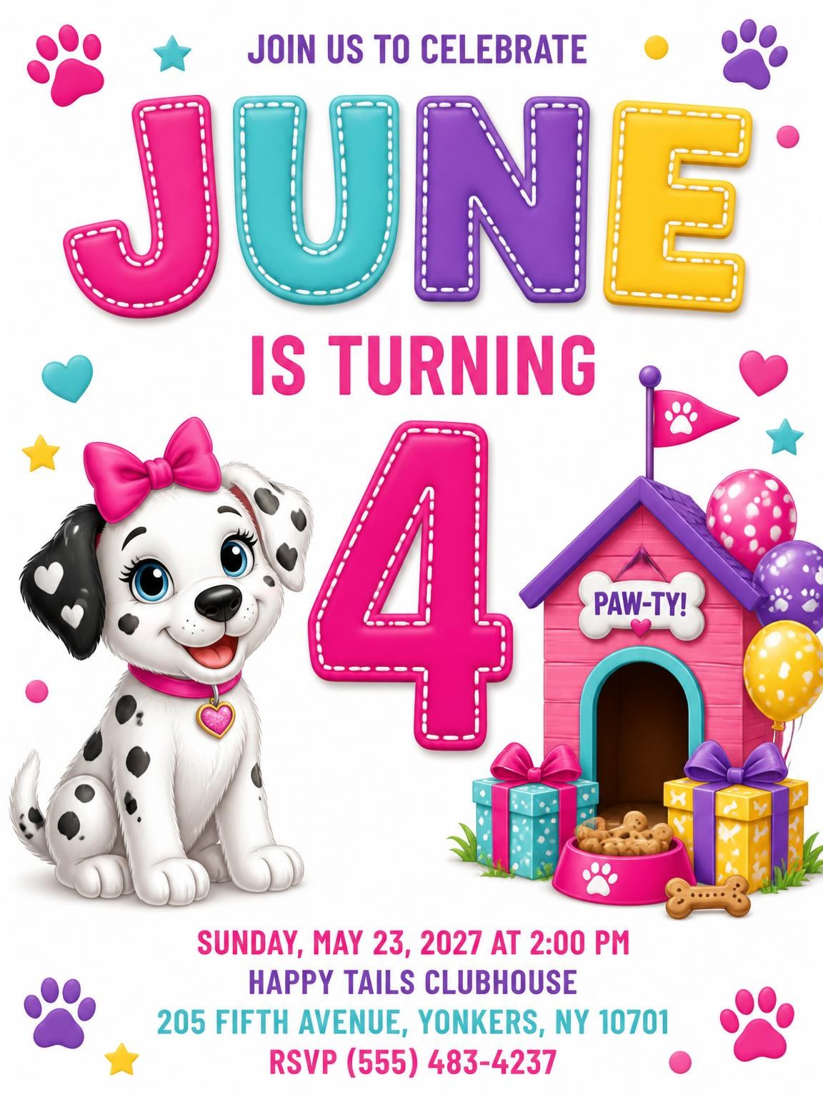 Dog 4th Birthday Invitation