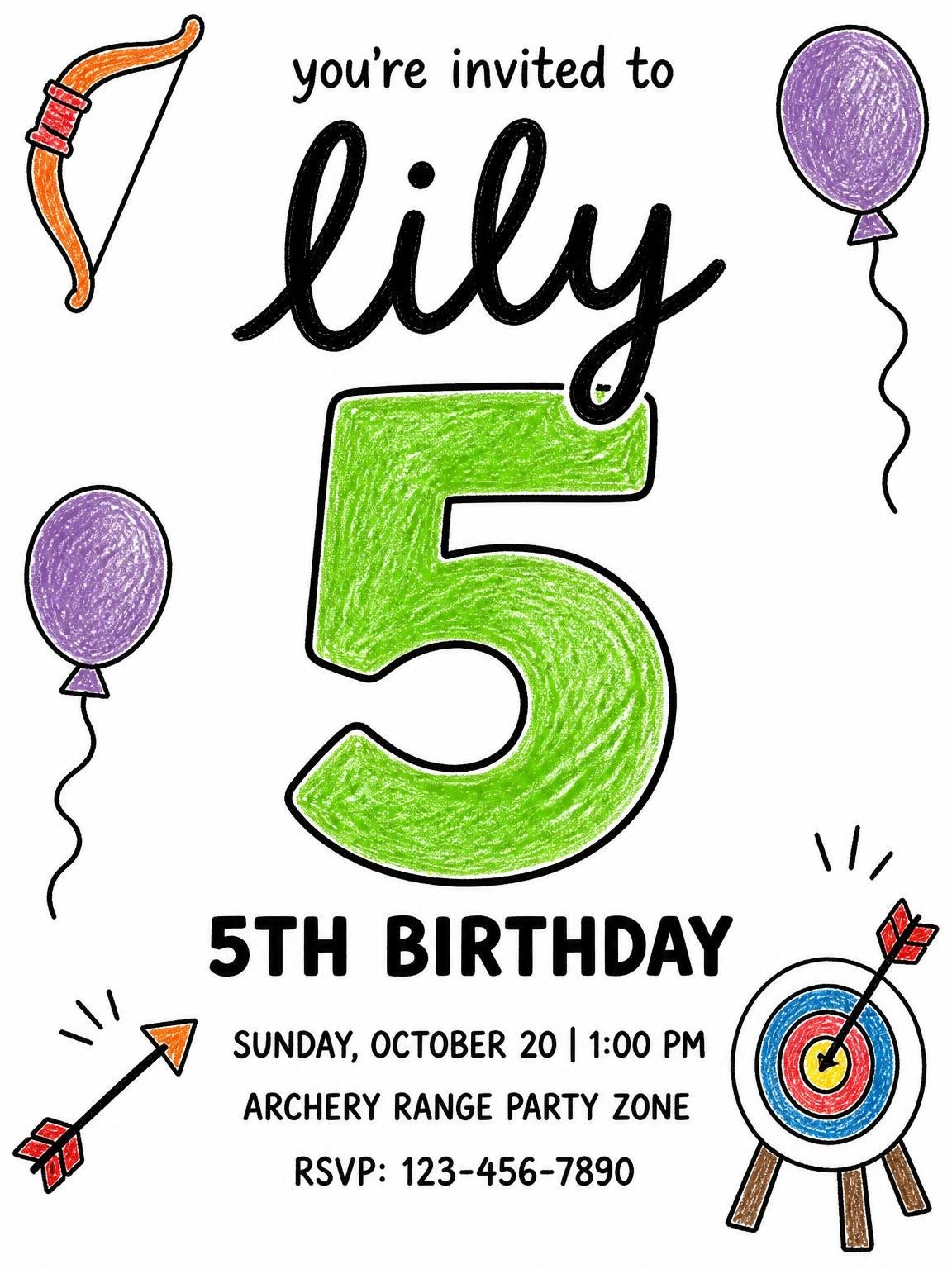 Crayon Sketch Archery 5th Birthday