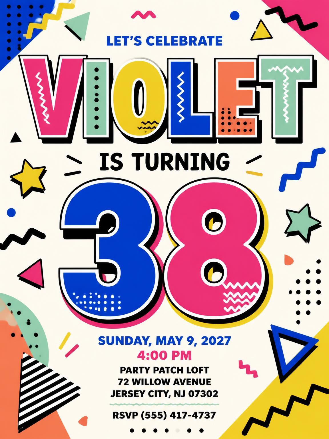 Memphis Pop 38th Birthday Invitation
