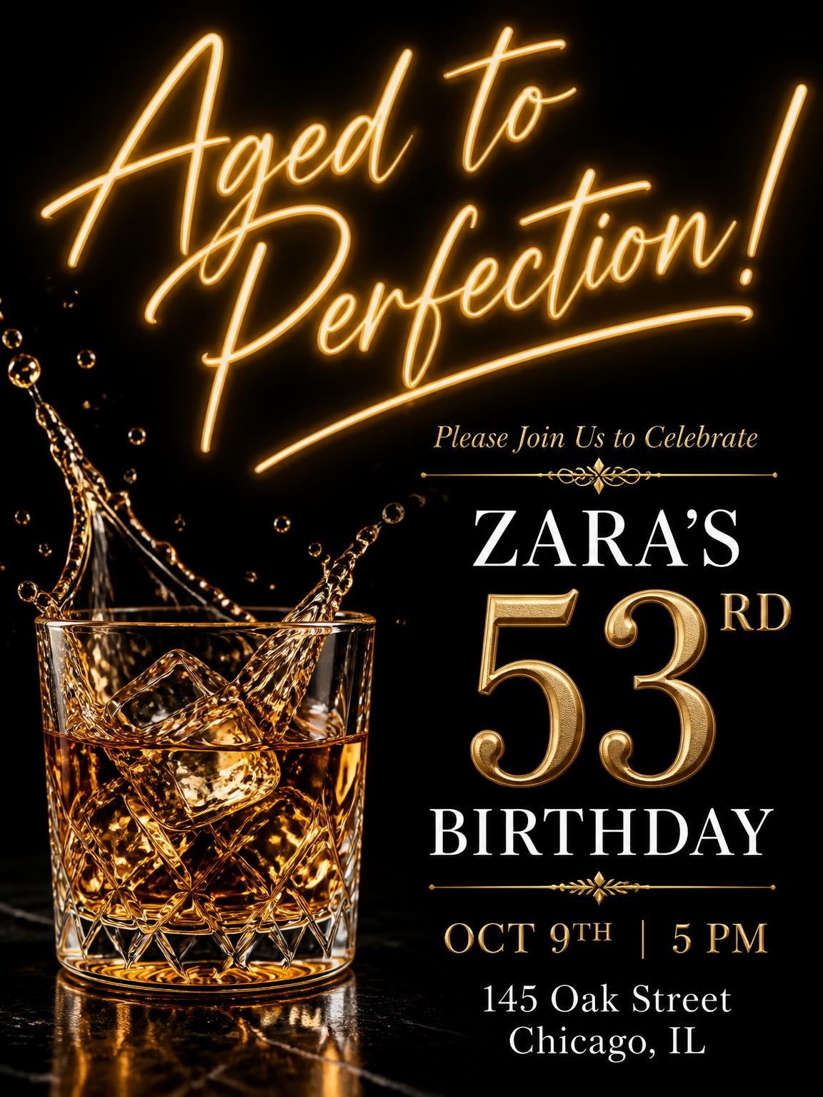 Whiskey Glass 53rd Birthday Invitation