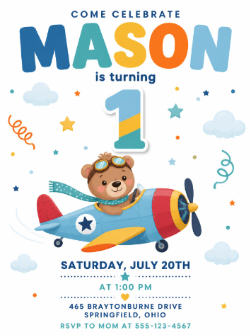 Aviator Bear First Birthday
