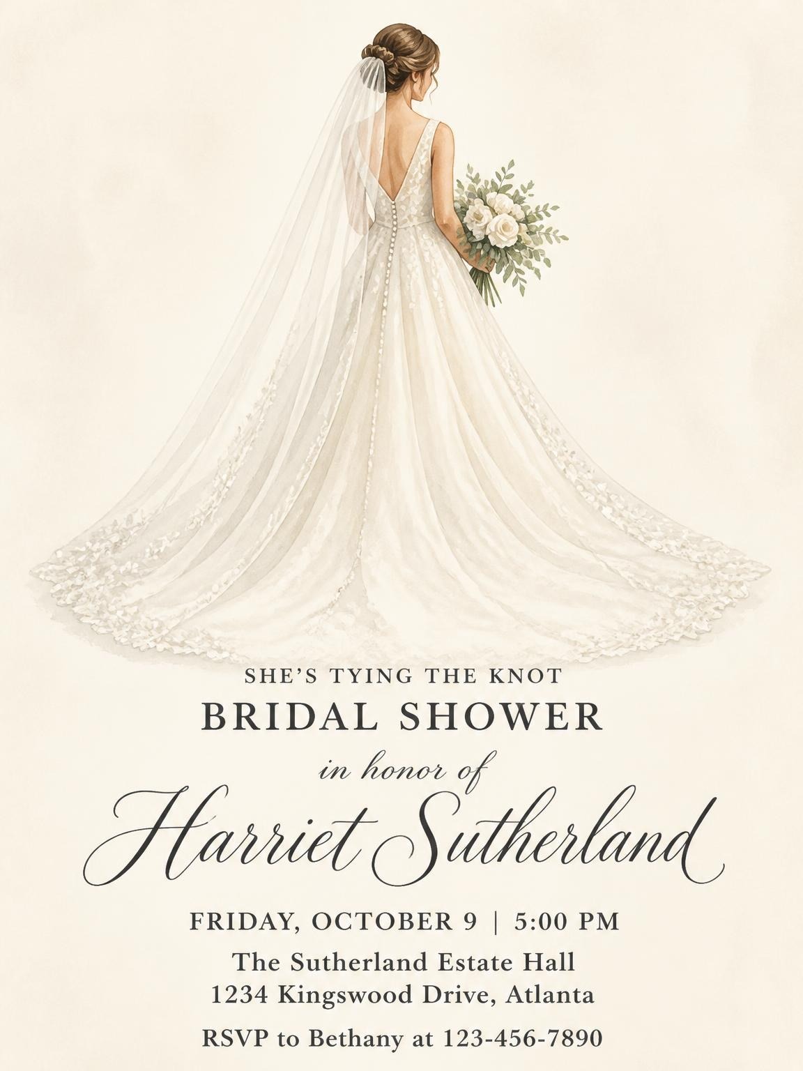 Watercolor Bride Lace Gown Shower