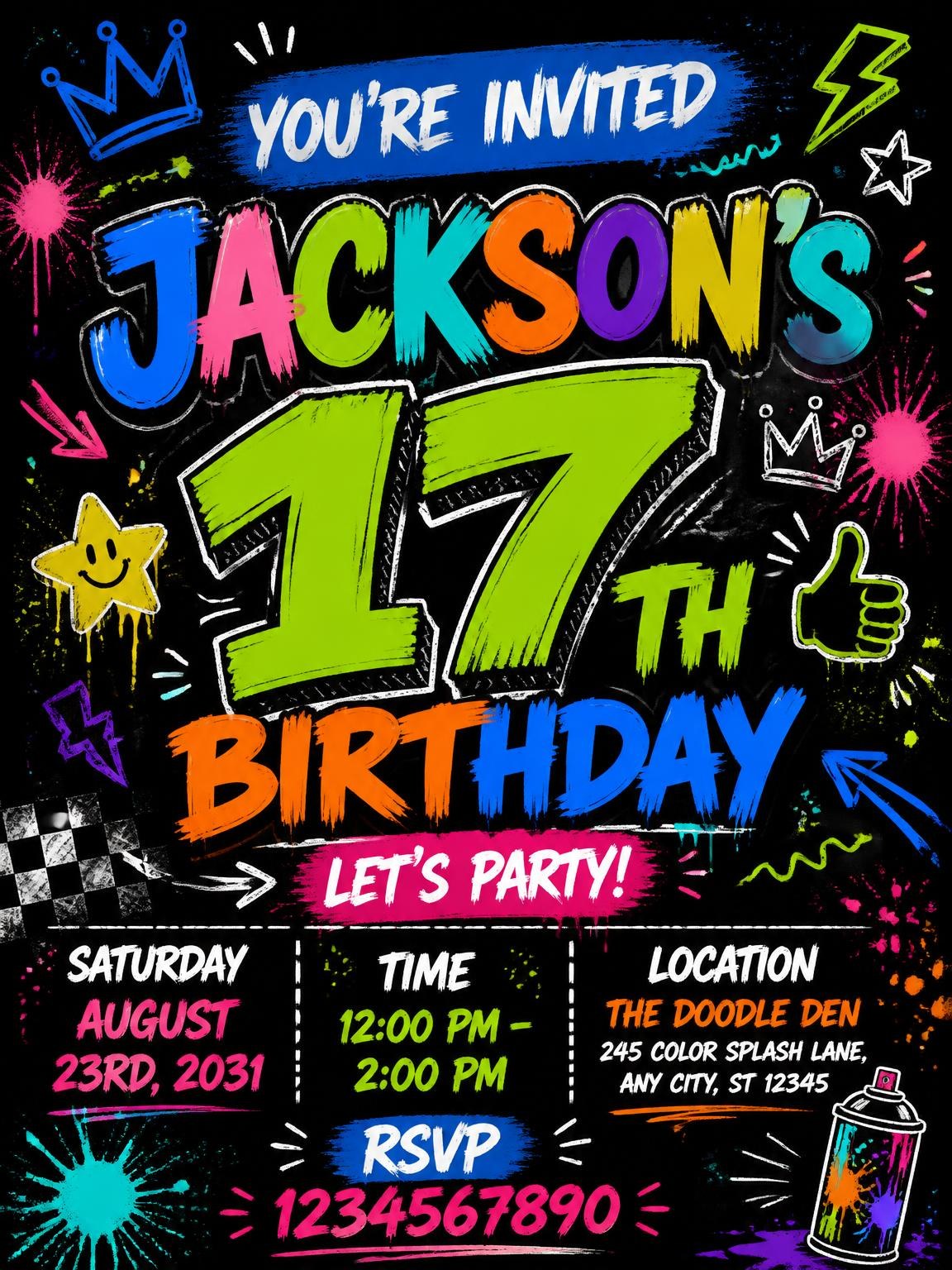 Graffiti Street Art 17th Birthday Invitation