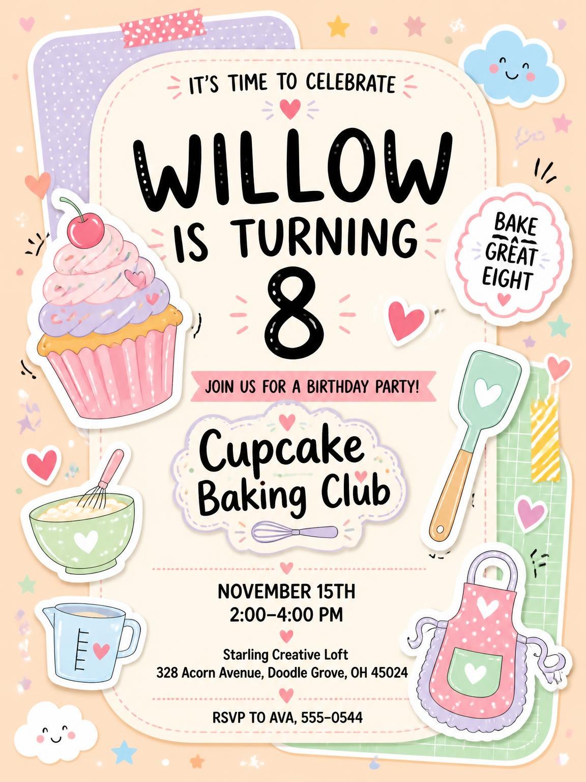 Cupcake Pastel 8th Birthday Invitation