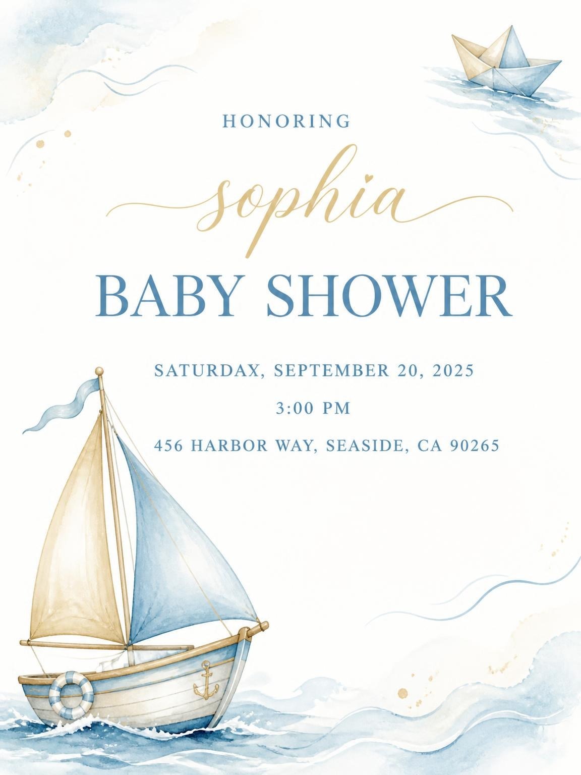 Watercolor Sailboat Nautical Baby Shower