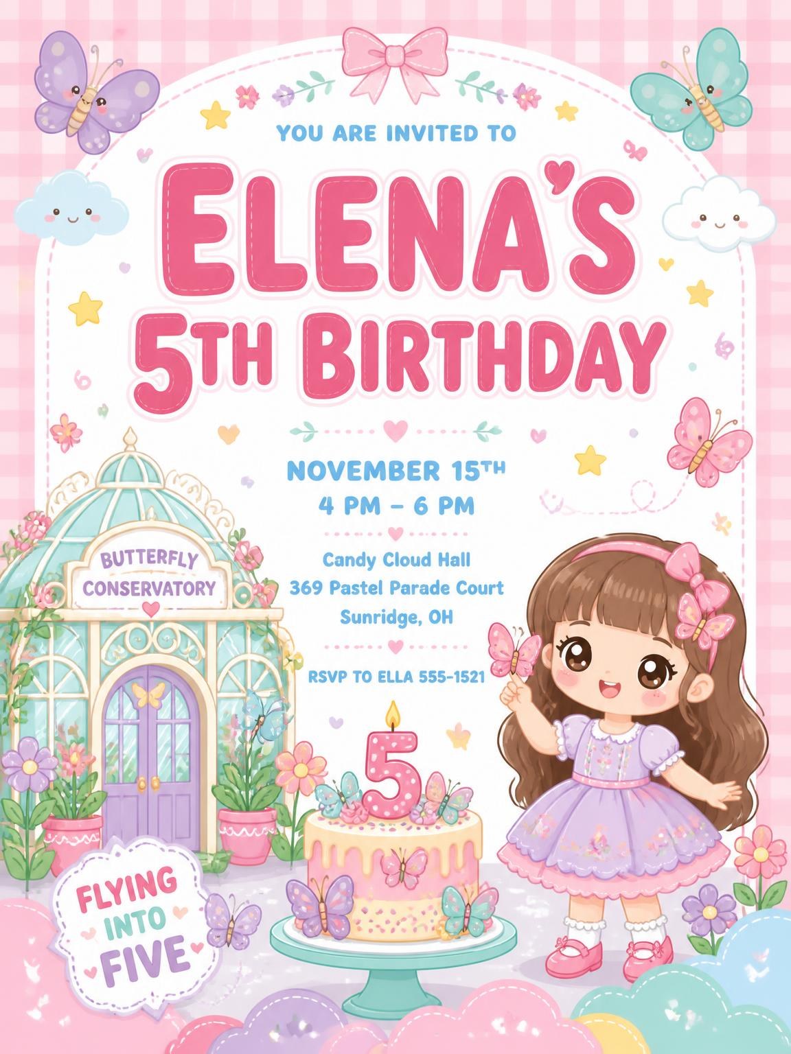 Butterfly Conservatory 5th Birthday Invitation