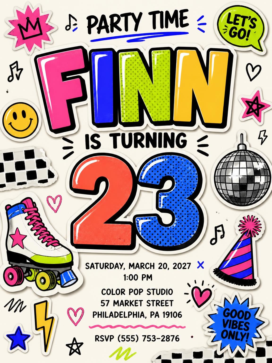 Sticker Pop 23rd Birthday Invitation