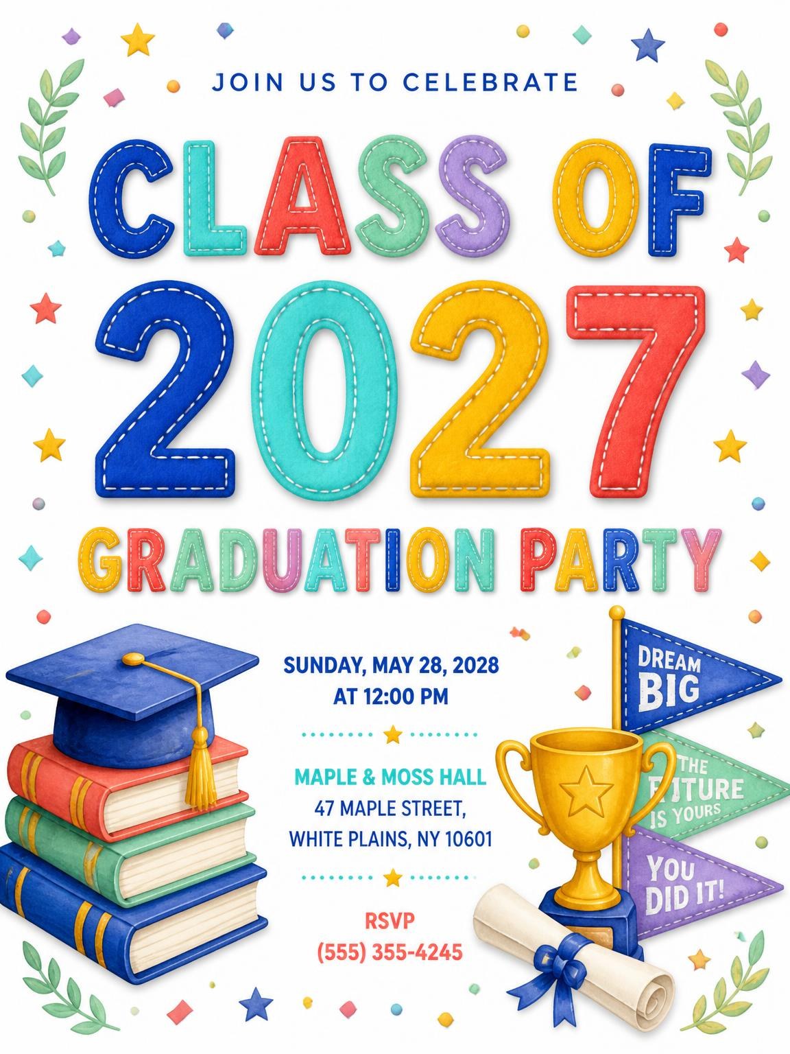 Trophy And Pennant Graduation Party Invitation