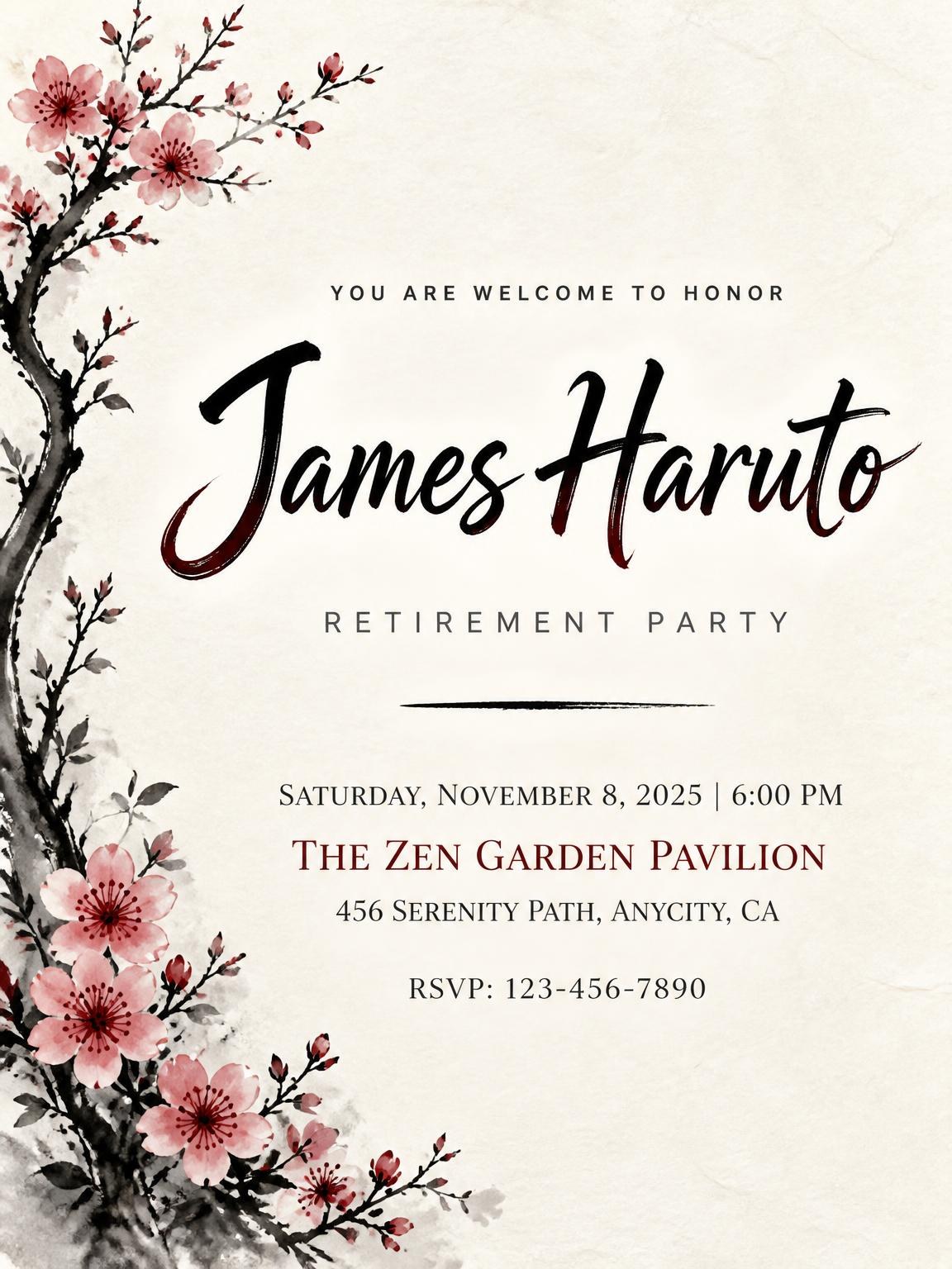 Cherry Blossom Retirement Party Invitation