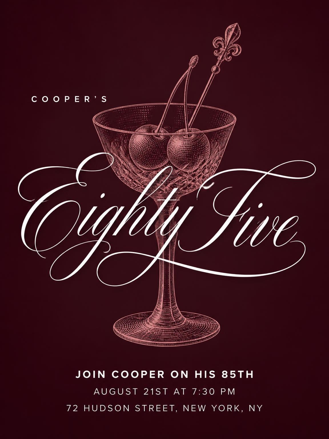Burgundy Cocktail 85th Birthday Invitation