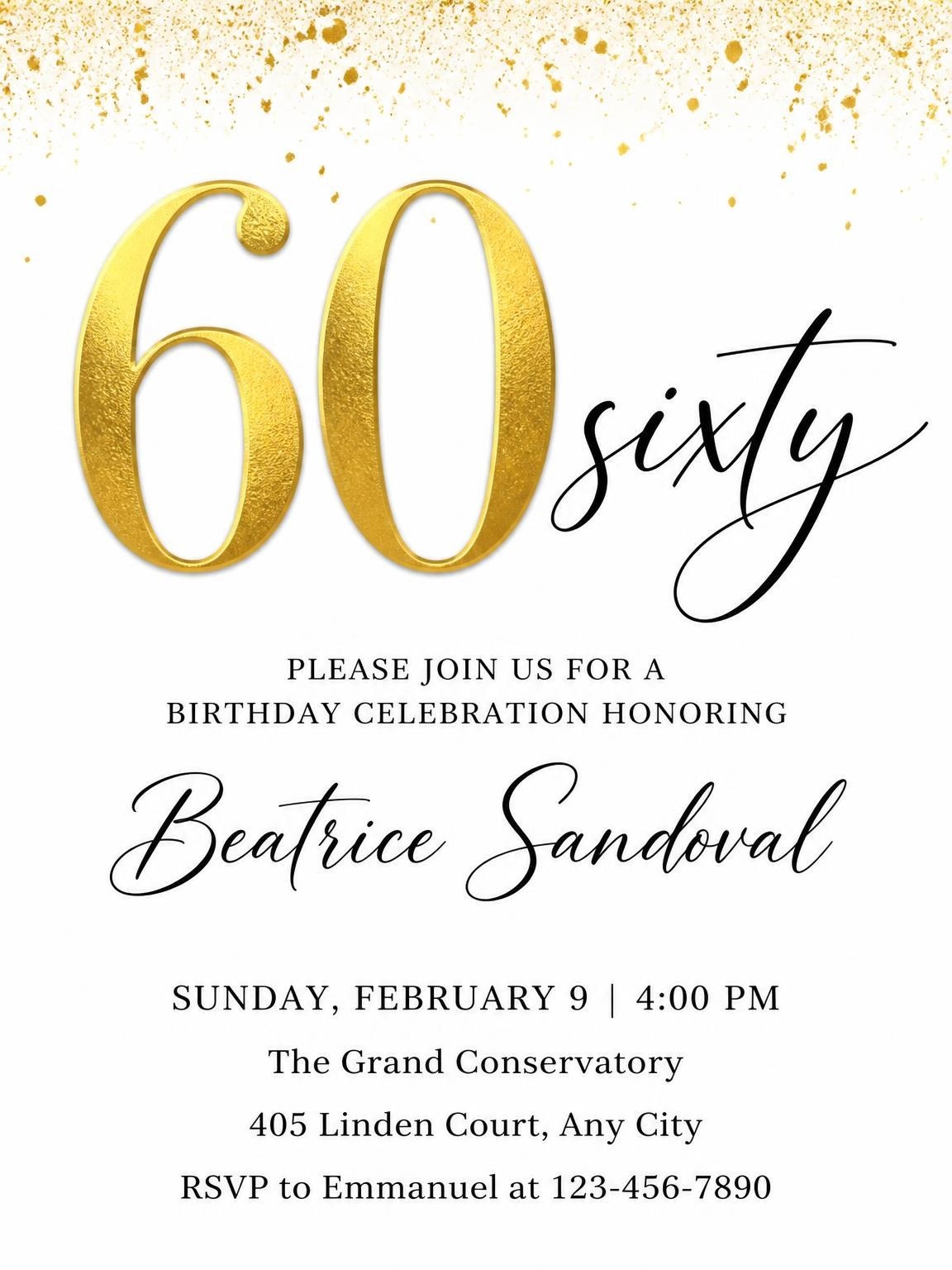 Gold Splatter Metallic 60th Birthday