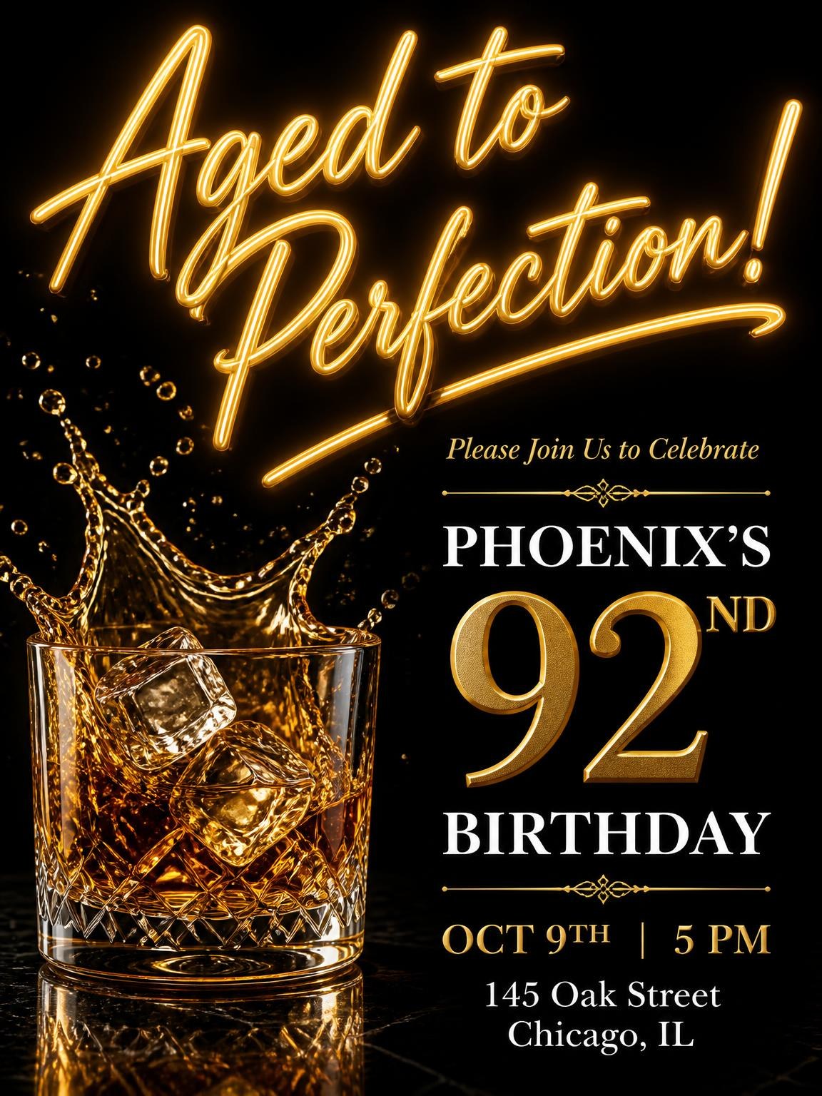 Whiskey Glass 92nd Birthday Invitation