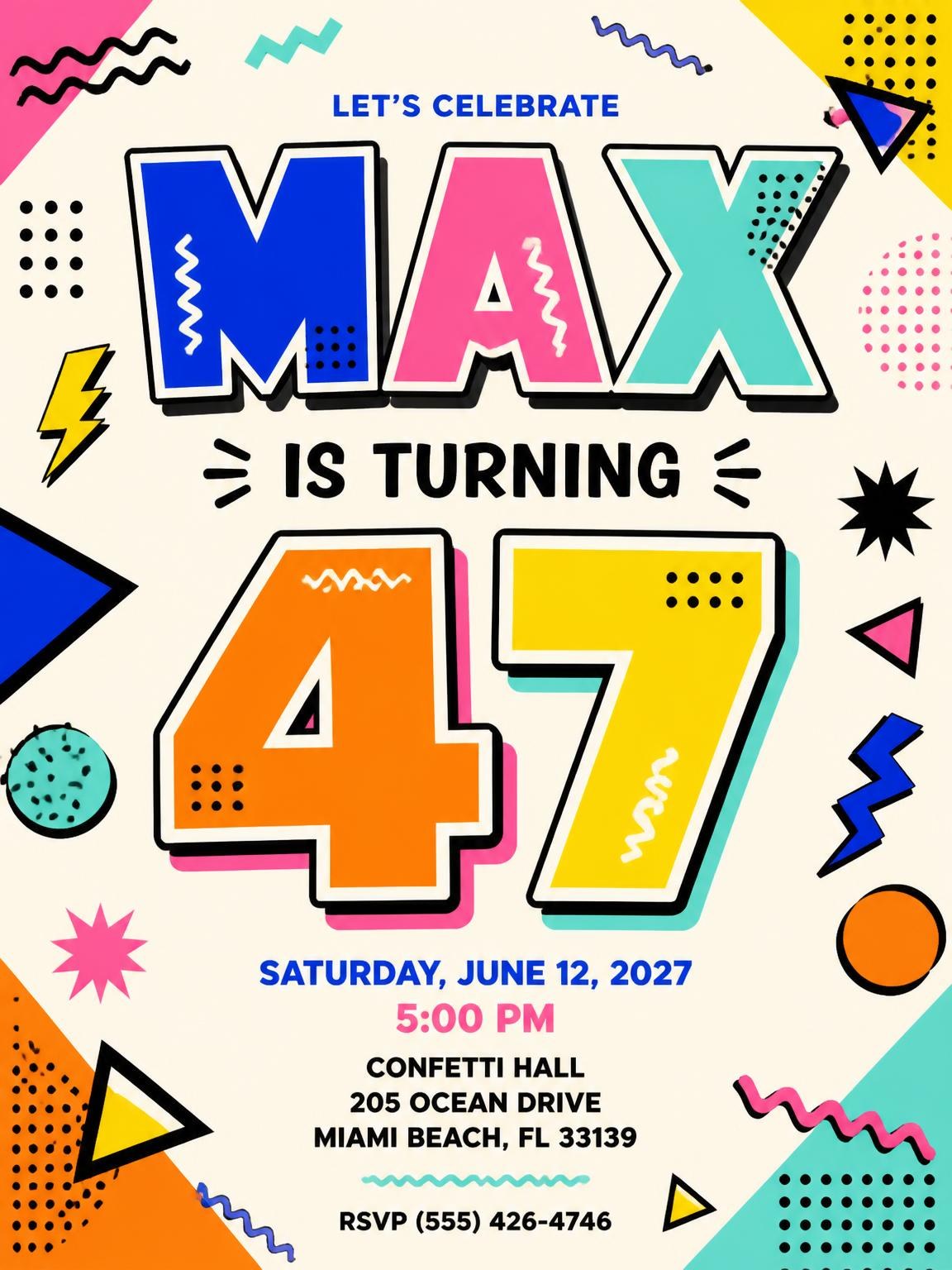 Memphis Pop 47th Birthday Invitation