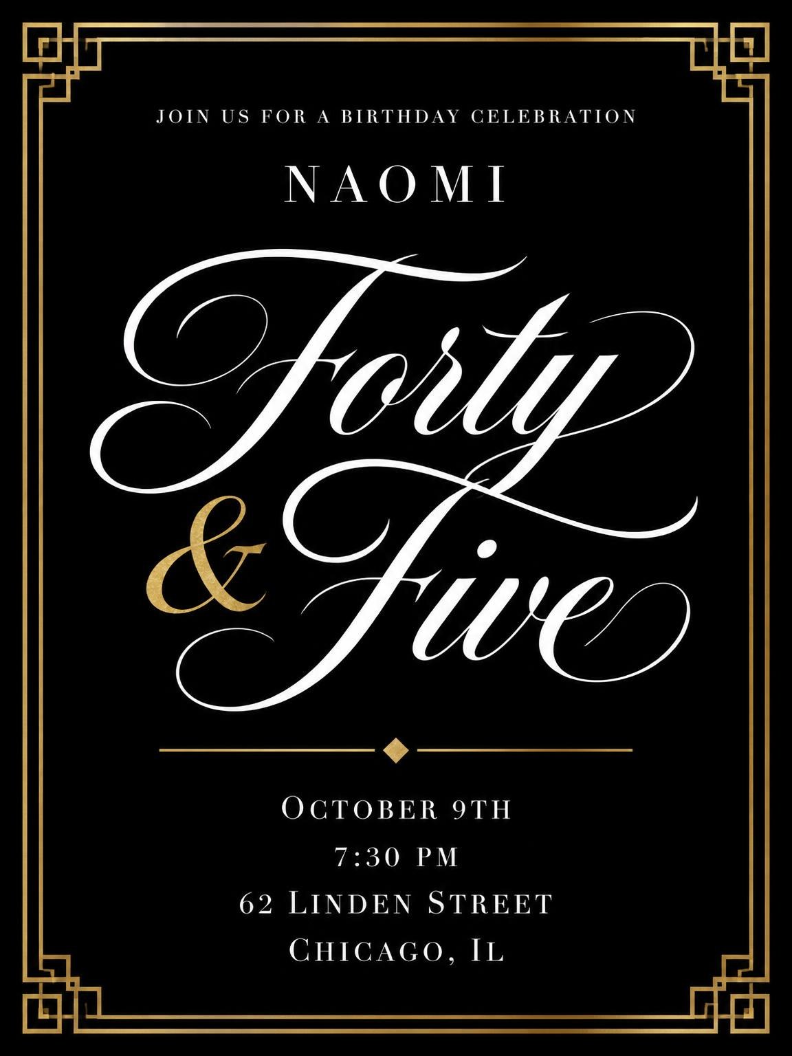 Art Deco 45th Birthday Invitation