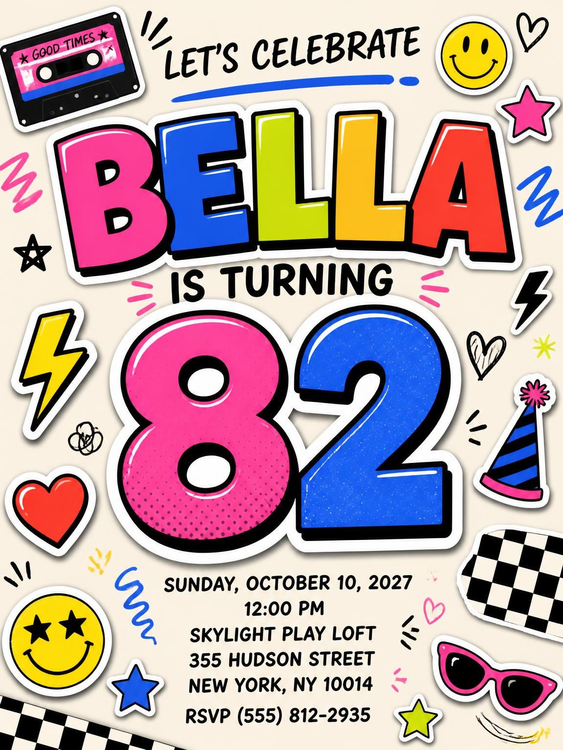 Sticker Pop 82nd Birthday Invitation