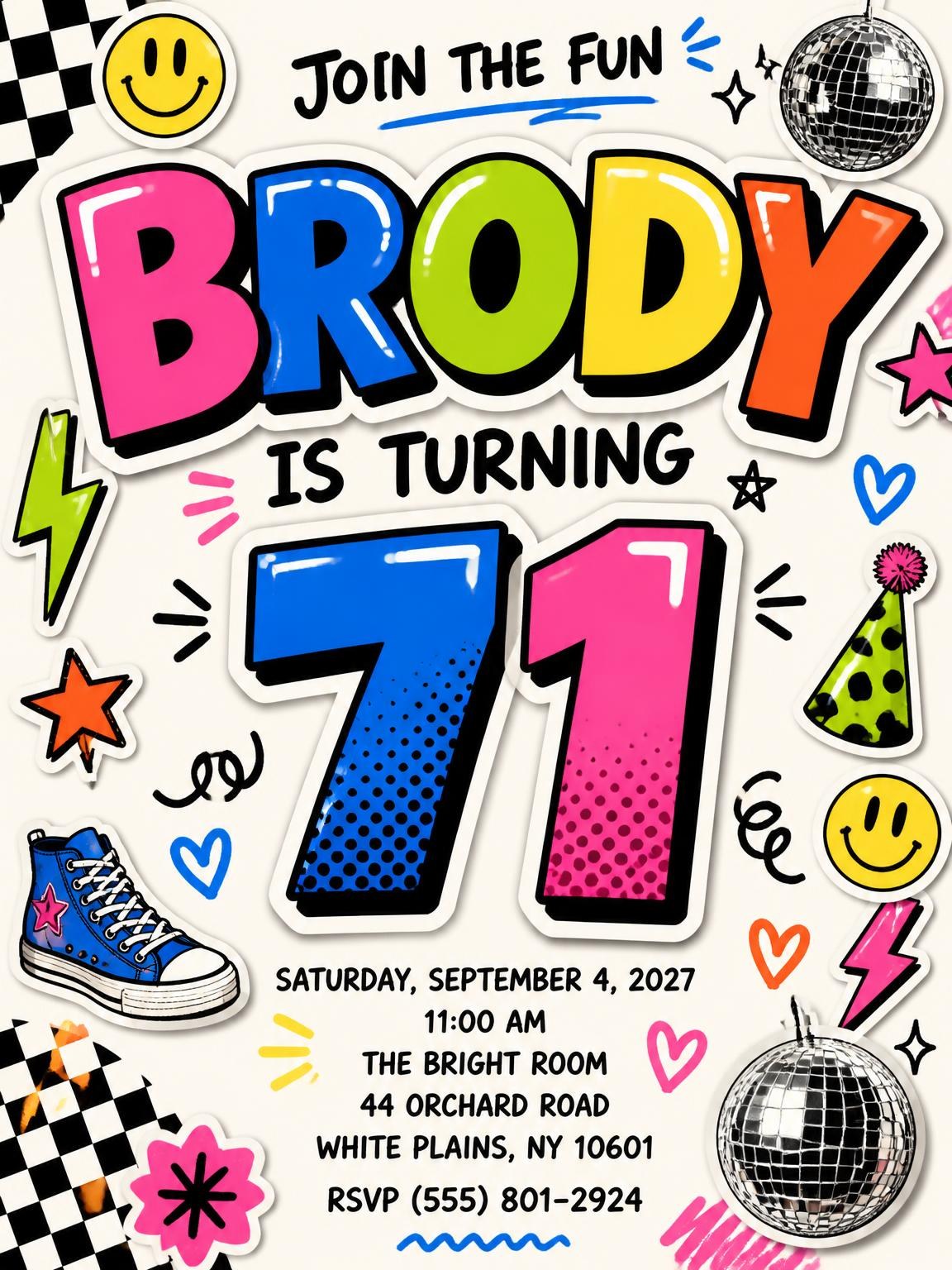 Sticker Pop 71st Birthday Invitation