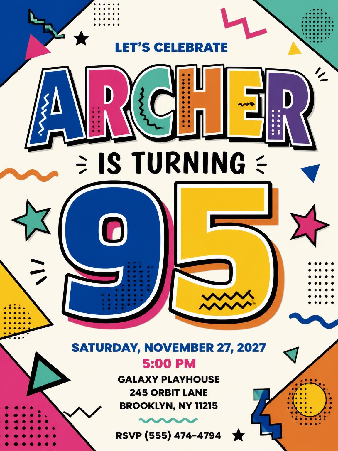 Memphis Pop 95th Birthday Invitation