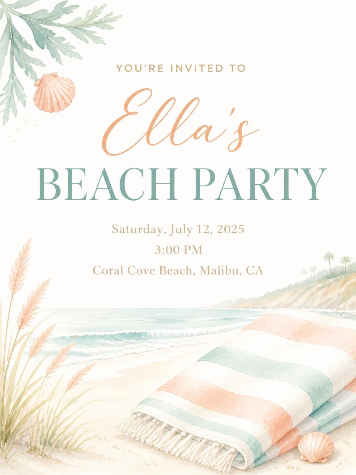 Watercolor Coastal Shore Beach Party