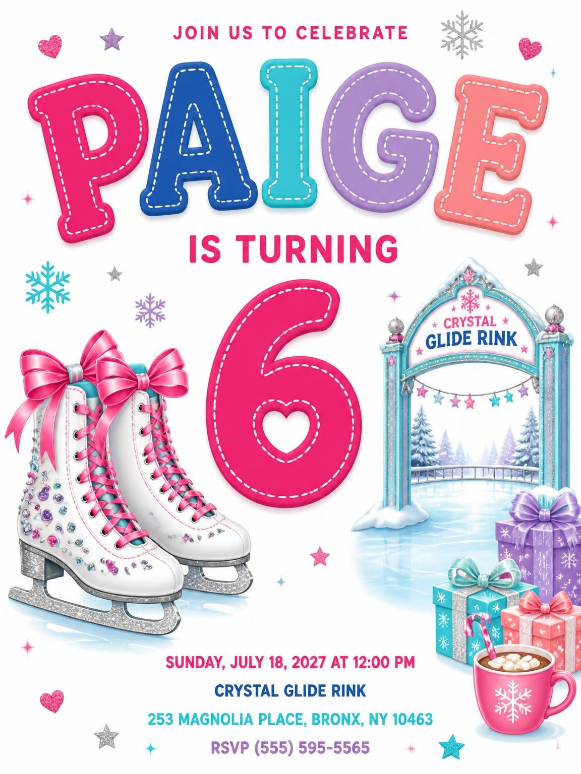 Rink Entrance Stitched 6th Birthday Invitation