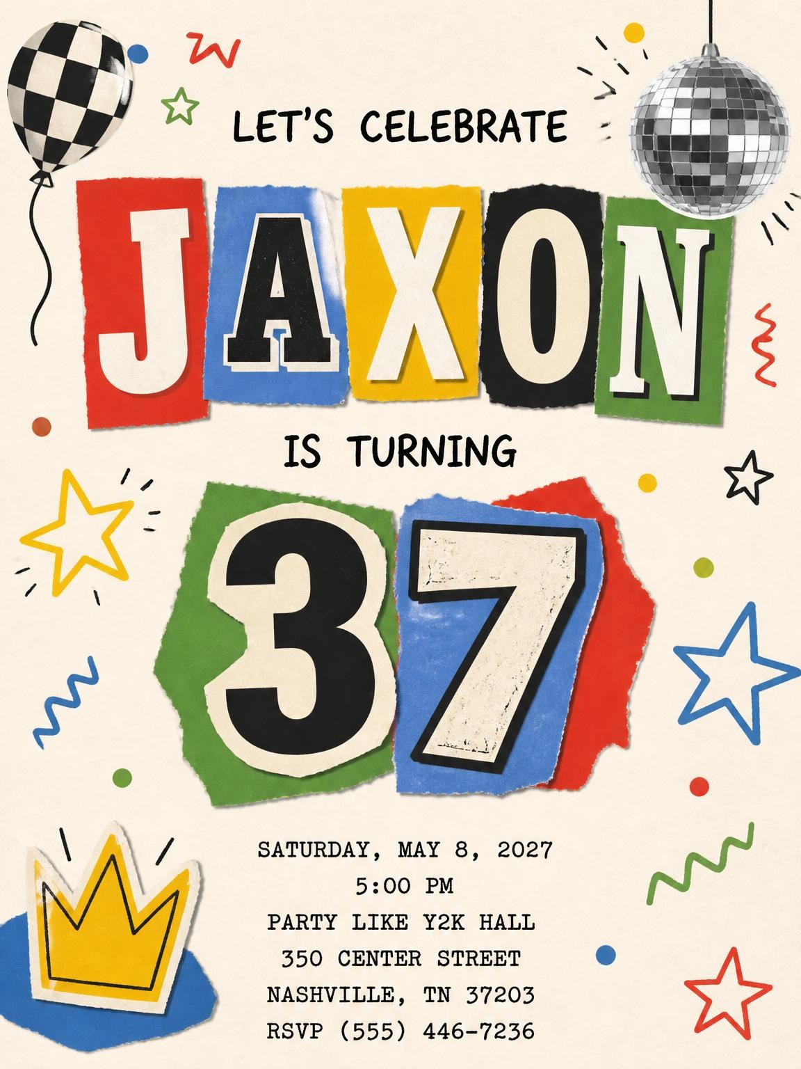 Retro Paper Collage 37th Birthday Invitation
