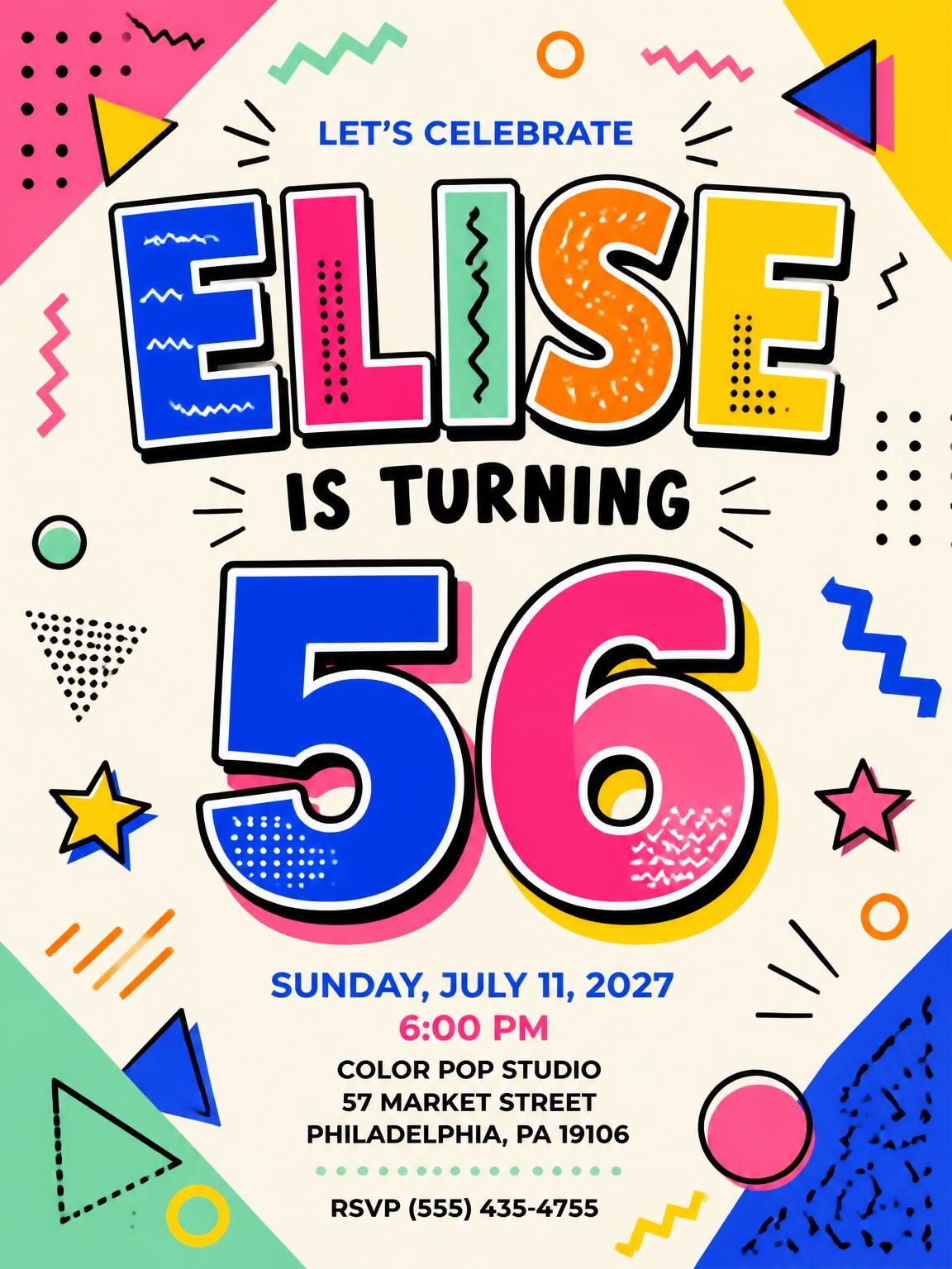 Memphis Pop 56th Birthday Invitation